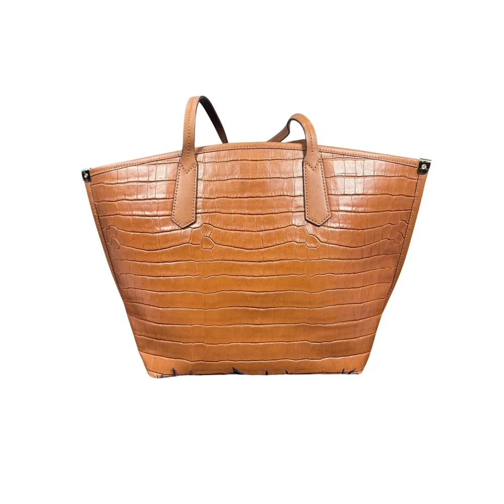 Michael Kors Tote Bag Tan Brown Croc Embossed Leather Shoulder Bag